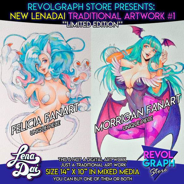 LENADAI TRADITIONAL ARTWORK #1- (2 pieces) Morrigan/Felicia Darkstalkers